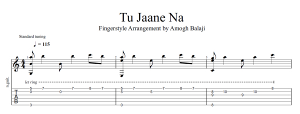 Tu Jaane Na Fingerstyle Guitar Tab